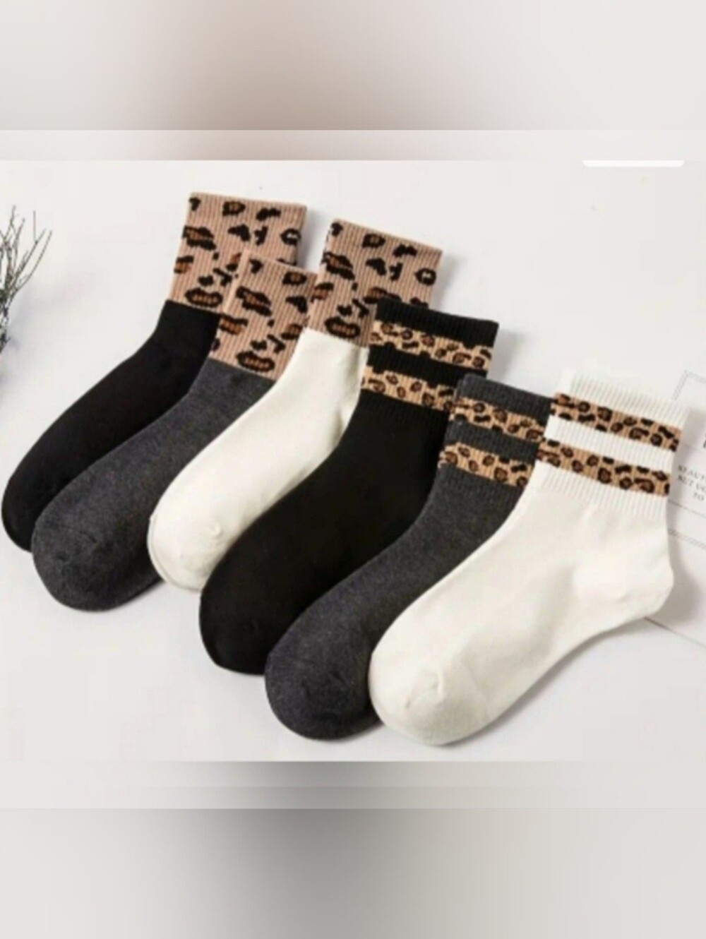 Leopard Womens Fashion Socks White Black&Grey One Size Breathable BNWT 6 Pairs